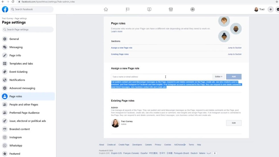 facebook assign page role