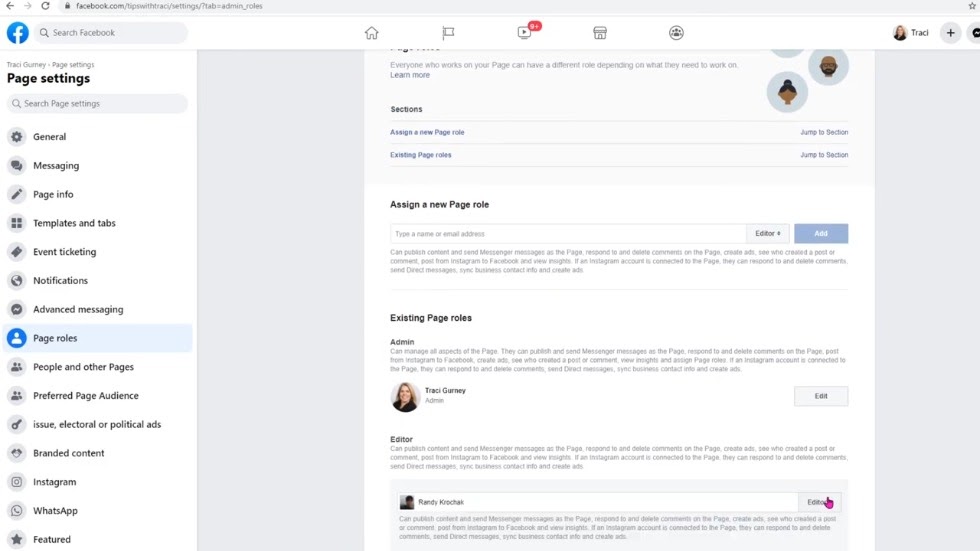 facebook editor page role
