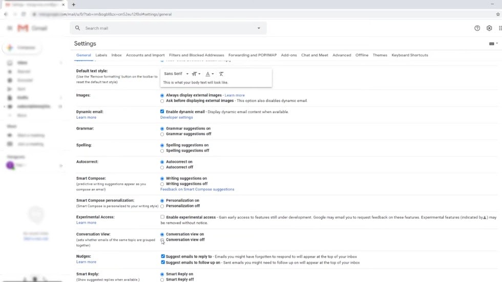 gmail general settings