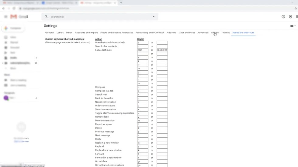 google keyboard shortcuts